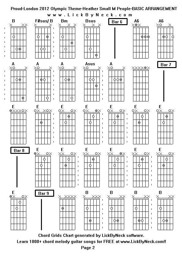 Chord Grids Chart of chord melody fingerstyle guitar song-Proud-London 2012 Olympic Theme-Heather Small M People-BASIC ARRANGEMENT,generated by LickByNeck software.